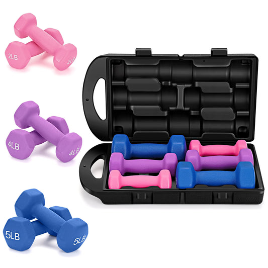 22 Lb Neoprene Dumbbell Set with Storage Box - Anti-Slip Hex Dumbbells for Strength & Resistance Training