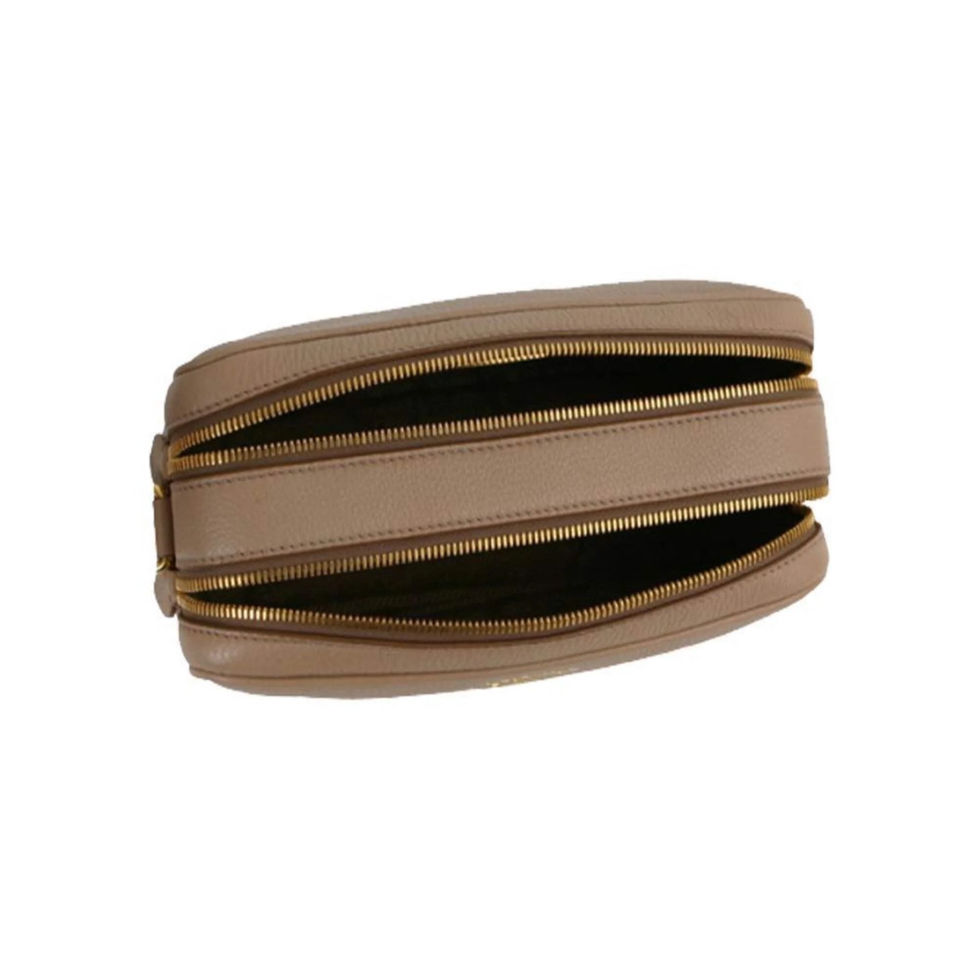 Elegance Redefined: Beige Vitello Phenix Leather Double Zip Crossbody Bag - Model 1BH079