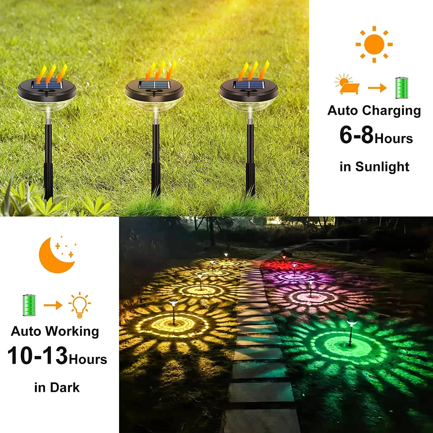 Brighten Your Outdoors: 6 Pack of Color Changing Waterproof Solar Pathway Lights for Walkways, Yards, Gardens, and Patios
