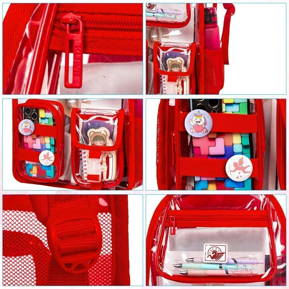 3Pcs Clear Backpack for Girls, Transparent Bookbag Heavy Duty See through Backpacks