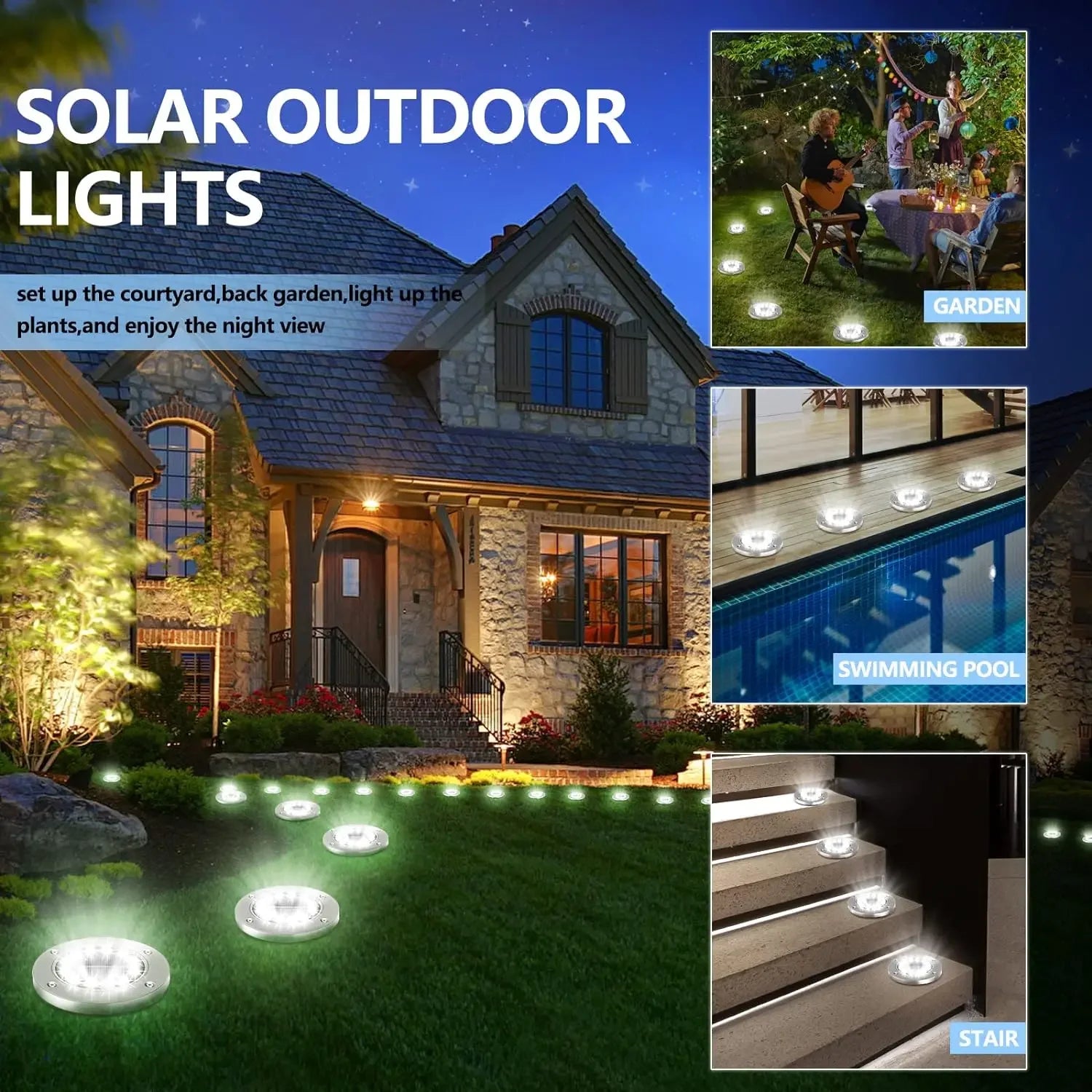 Illuminate Your Outdoors with Solar Ground Lights - 8/20 LED Waterproof Garden Disks for Pathways, Patios, and Lawns