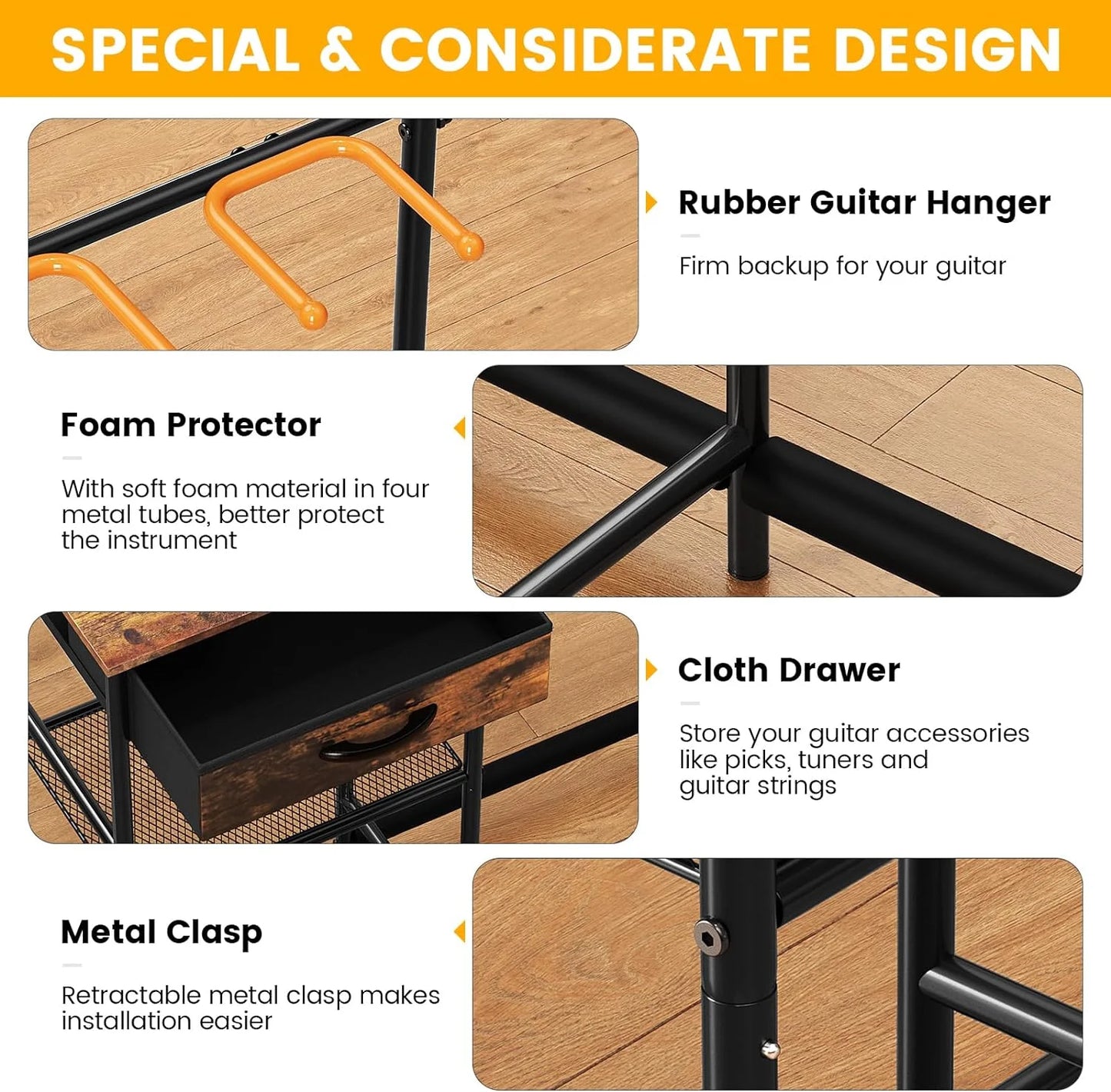 4-Tier Adjustable Guitar Stand with Amp Holder & Cloth Drawer - Perfect Display for Music Rooms & Home Studios