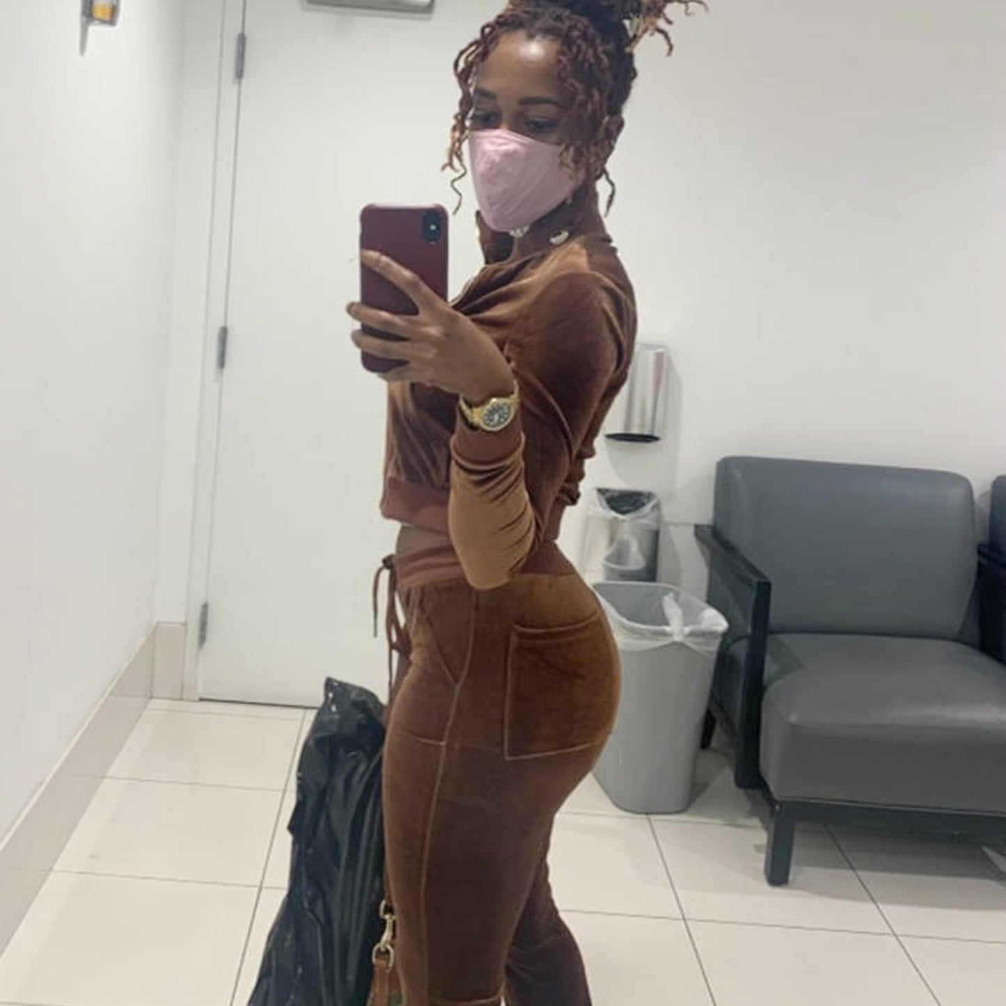 Chic Velvet 2 Piece Set - Stylish Hooded Crop Top and Wide Leg Pants for Women