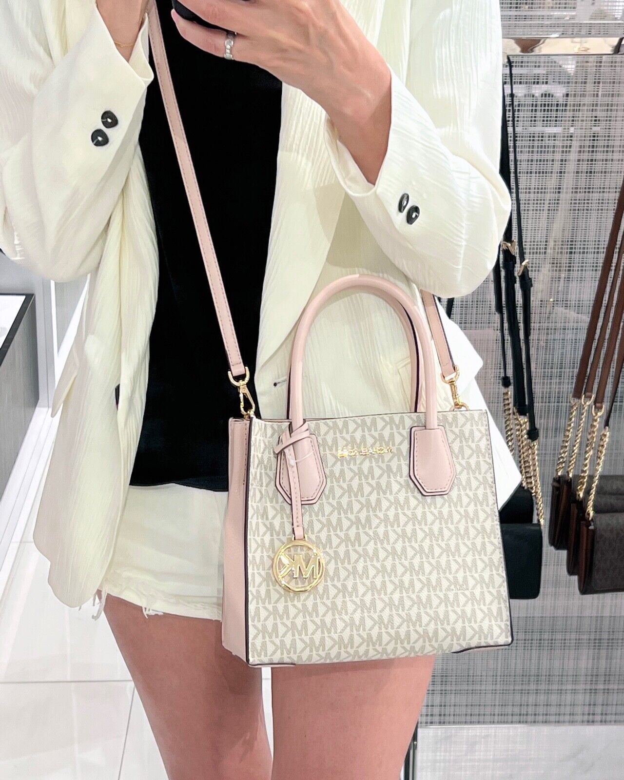 Elevate Your Style with the Michael Kors Mercer Medium Crossbody Bag in Elegant Vanilla Powder Blush