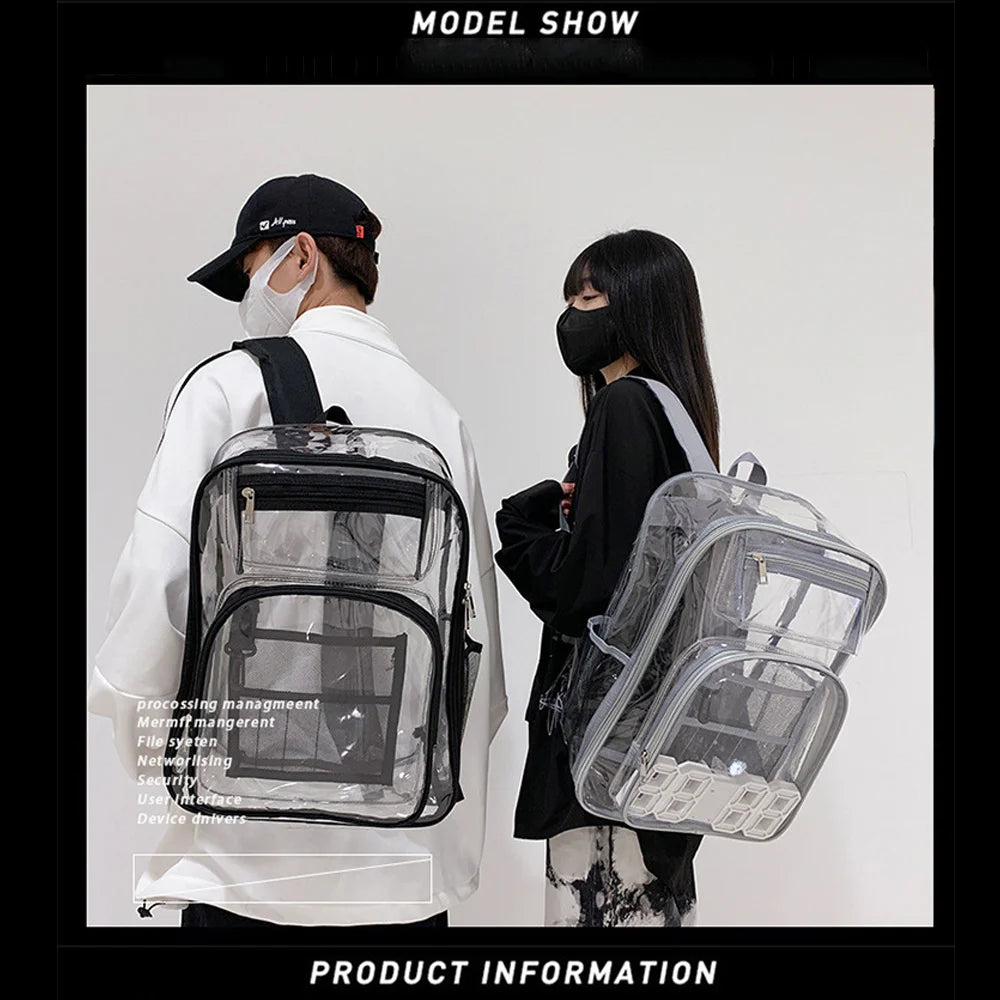 Clear TPU Backpack Transparent Travel Bookbag,Unique Design, Student DIY Doodle Bookbag, for School,Sports,Work,Security Travel,College