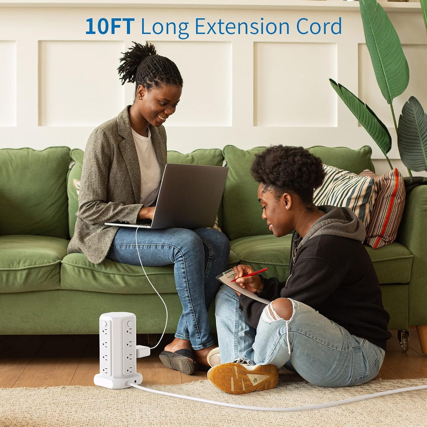 Power Up Your Space: 10 FT Extension Cord Power Strip Tower with 16 Outlets, 4 USB Ports, and Surge Protection - Perfect for Home, Office, and Dorm!