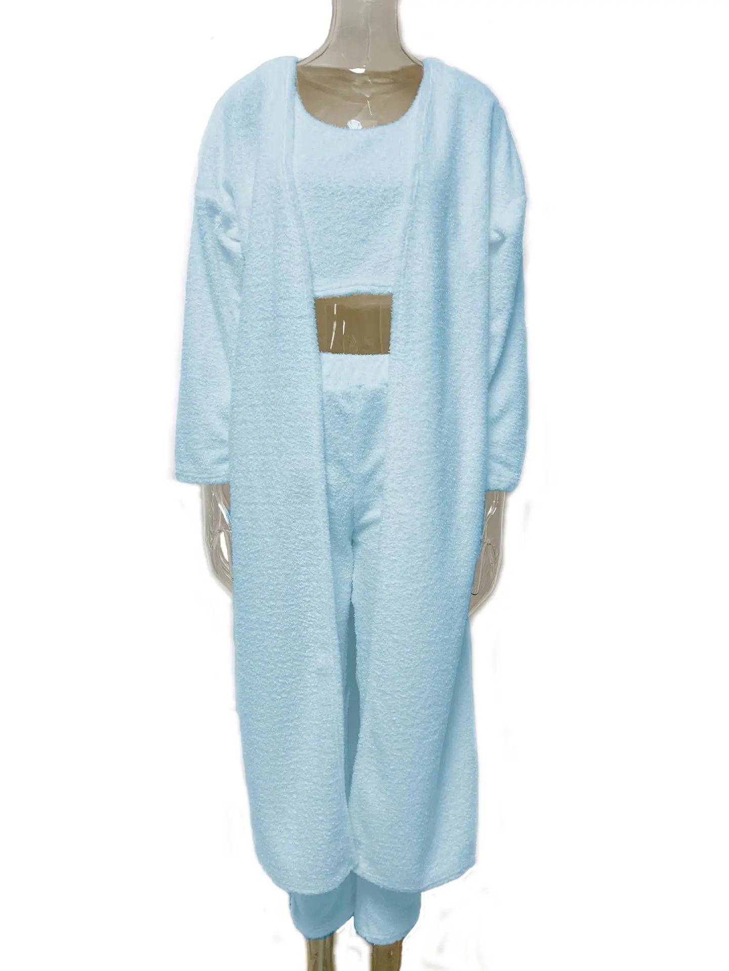 Cozy 3-Piece Fall & Winter Women's Pajama Set with Fuzzy Fleece Robe - Perfect for Lounging and Sleeping