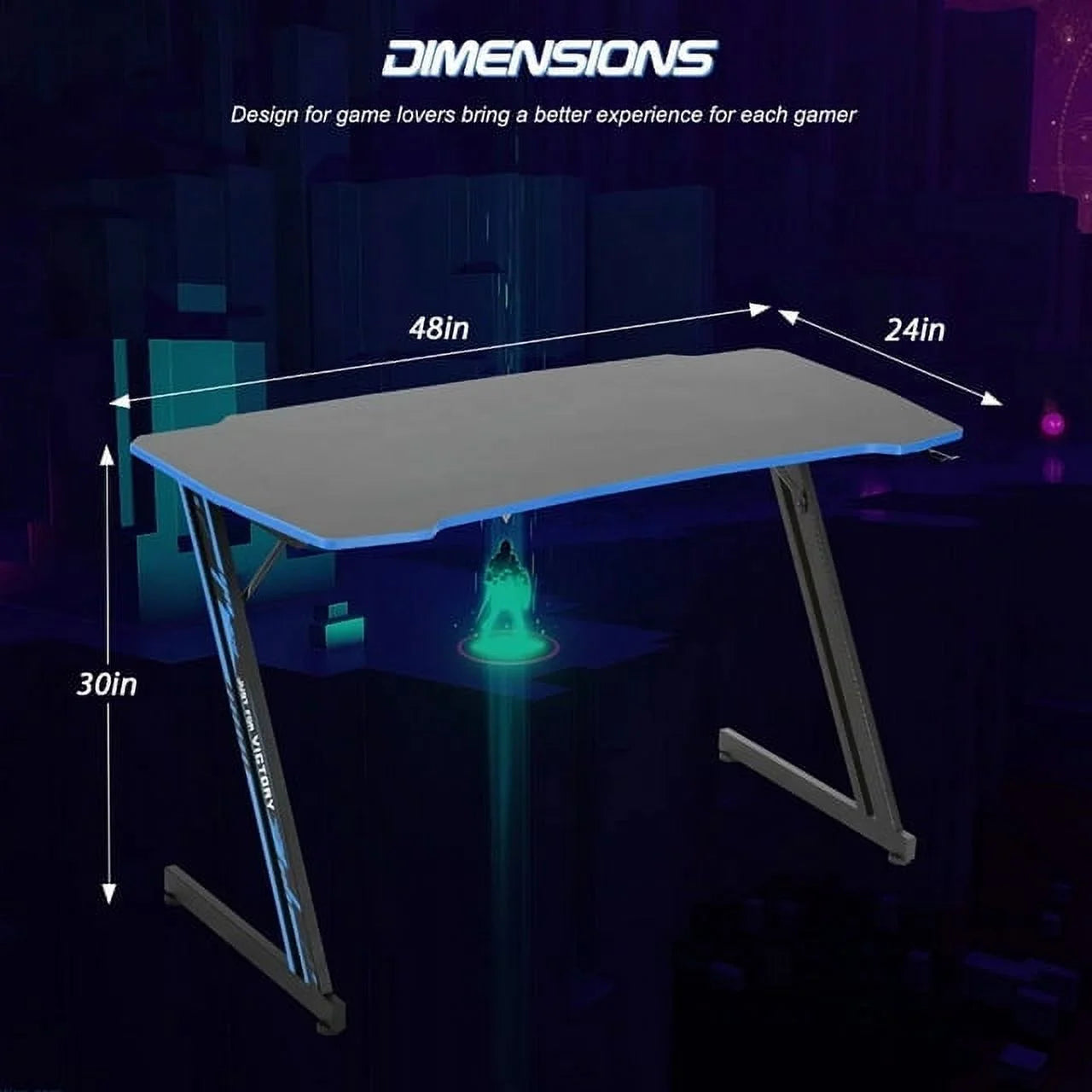 Elevate Your Gaming Experience with the Blue Portable Rectangular Gaming Desk Featuring Headphone Hook and Cup Holder