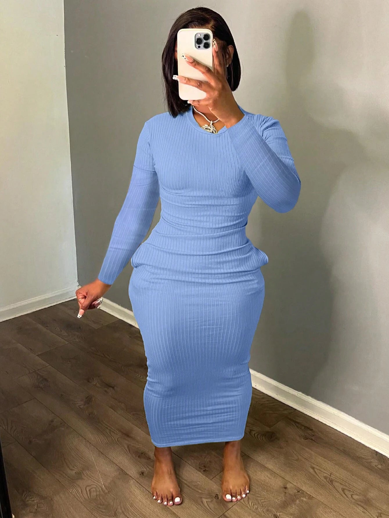 INAWLY SHEIN Ezwear Solid Scoop Neck Bodycon Dress