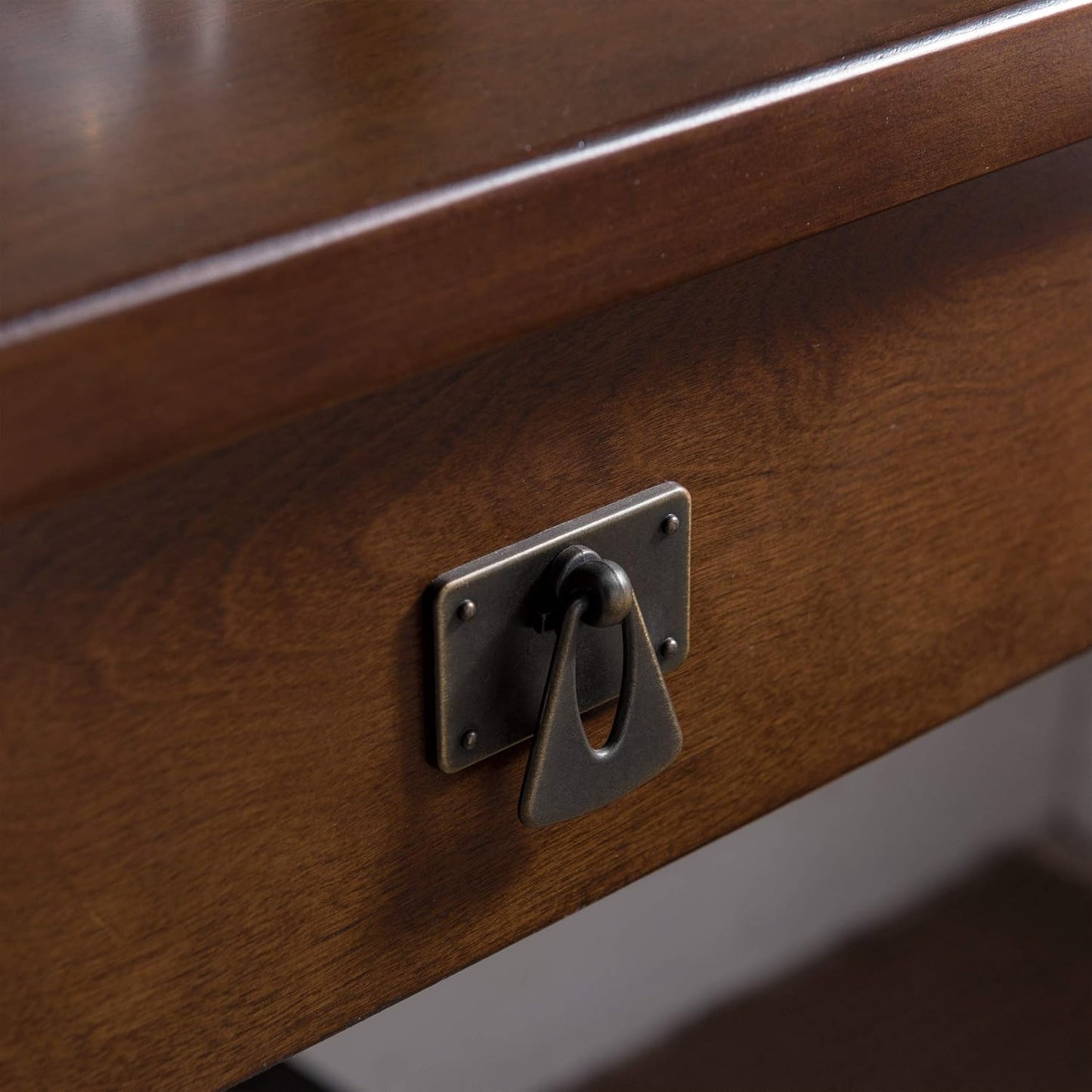 Stylish and Functional 11400 Empiria Metal and Wood Laptop Desk with Convenient Drop Front Keyboard Drawer in Walnut and Foundry Bronze