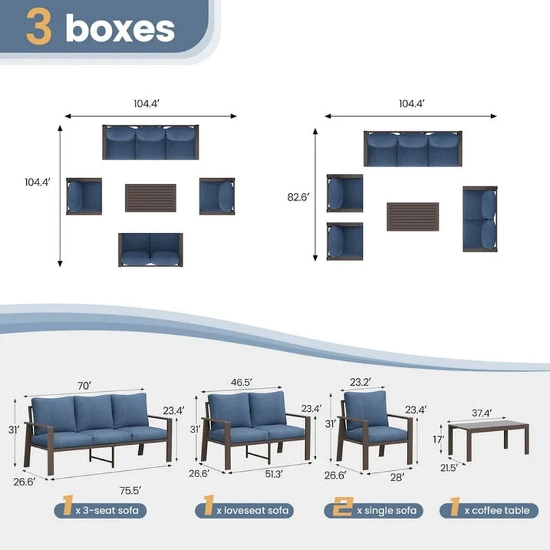 Aluminum Patio Furniture Set, Contemporary Outdoor Couch Set, Aluminum Patio Conversation Set, Blue