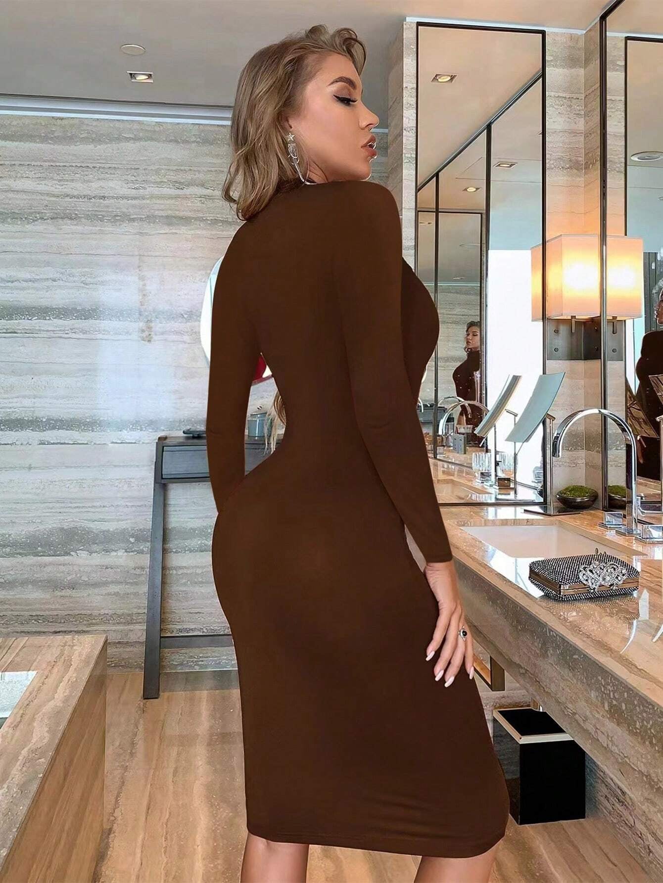 INAWLY SHEIN Ezwear Solid Scoop Neck Bodycon Dress