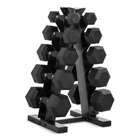 CAP Barbell 150 LB Coated Hex Dumbbell with Tinted Handle Weight Set and Vertical Rack