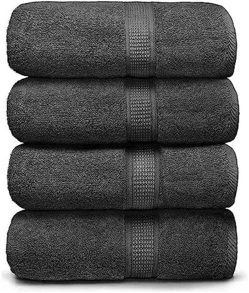 Luxurious Grey Bath Towel Set of 4 - 100% Cotton, Extra Soft & Highly Absorbent, Perfect for Home, Gym, Pool, and Spa - 30 x 52 Inches