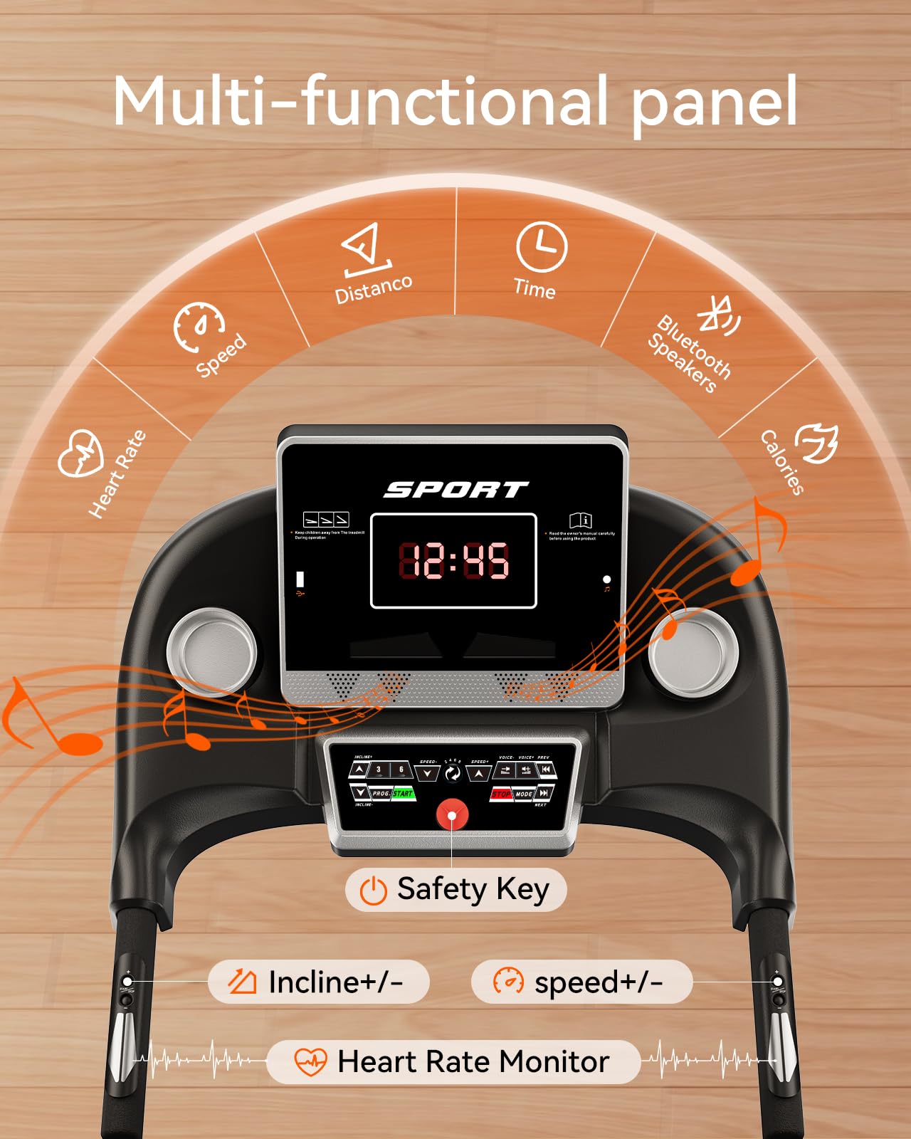 RENESTAR Treadmills for Home, Treadmill with 0-15% Auto Incline, 3HP Folding Treadmills for Running Walking with 300LBS Weight Capacity, Incline Treadmill Equipped with Bluetooth & Pulse Monitor