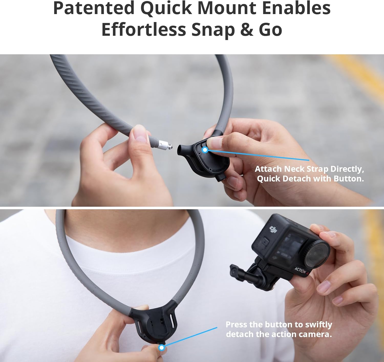 CapLock Action Camera Neck Mount - Quick Release Holder & Chest Strap for Hands-Free POV Vlogging with DJI OSMO and GoPro