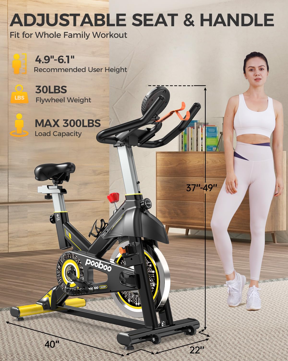 pooboo Magnetic Resistance Cycling Bike, Belt Drive Indoor Exercise Bike Stationary LCD Monitor with Ipad Mount ＆Comfortable Seat Cushion for Home Cardio Workout, Training Upgraded Version