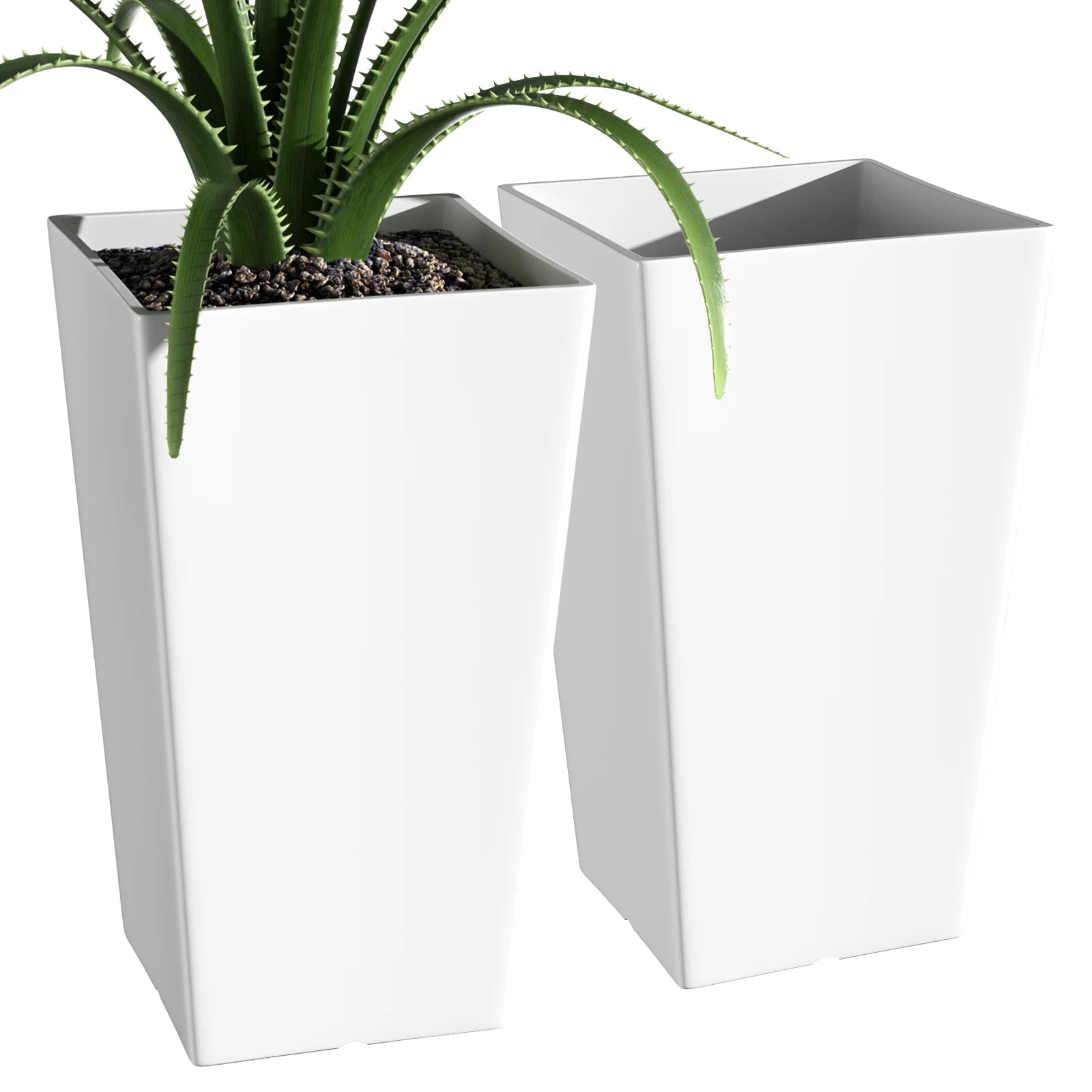 Large Planters for Outdoor Plants Flower Pots Set of 2,Tall Planters for Outdoor Plants,21 Inch Outdoor Planters for Front Porch Planters（White）