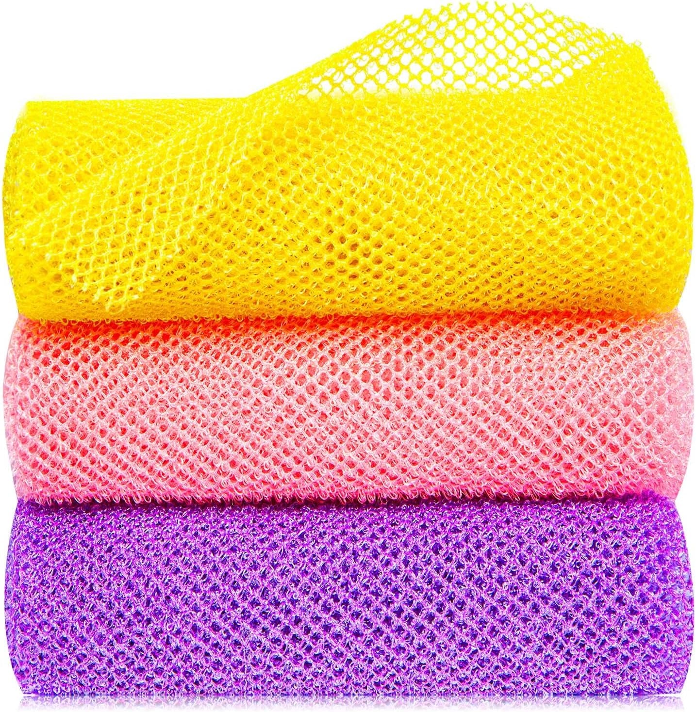 3 Pcs African Exfoliating Net Sponge African Bath Sponge Scrubbing Rag Net African Wash Shower Long Net Body Scrubber