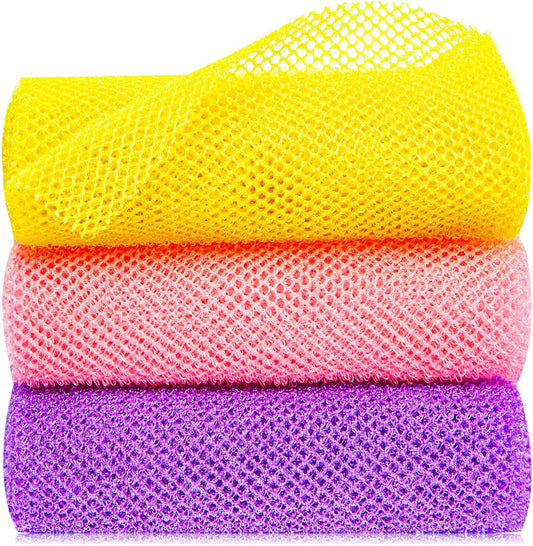 3 Pcs African Exfoliating Net Sponge African Bath Sponge Scrubbing Rag Net African Wash Shower Long Net Body Scrubber