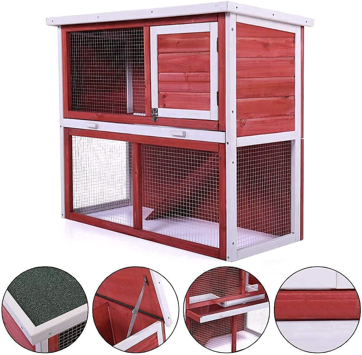 Deluxe 2-Story Rabbit Hutch with Waterproof Roof - Perfect Indoor/Outdoor Cage for Bunnies, Guinea Pigs, and Chickens