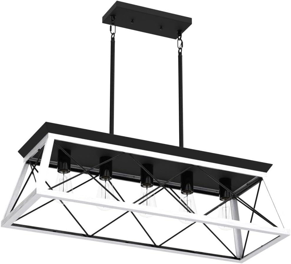 Elegant 5-Light Rustic Farmhouse Pendant Chandelier for Dining Room & Kitchen Island