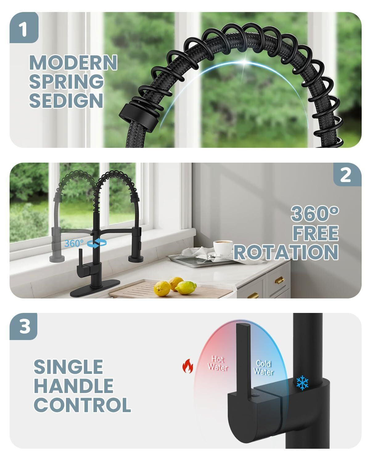 Black Kitchen Faucet Soap Dispenser, Faucet for Kitchen Sink, Kitchen Sink Fa...