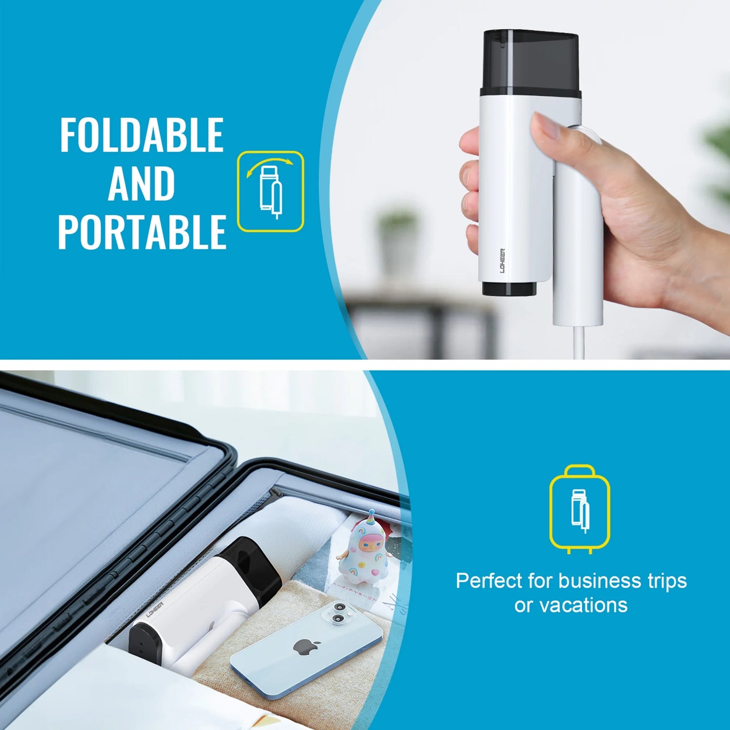 Travel Steamer for Clothes 1000W , Foldable Handheld Garment Steamer Fabric Wrinkle Remover