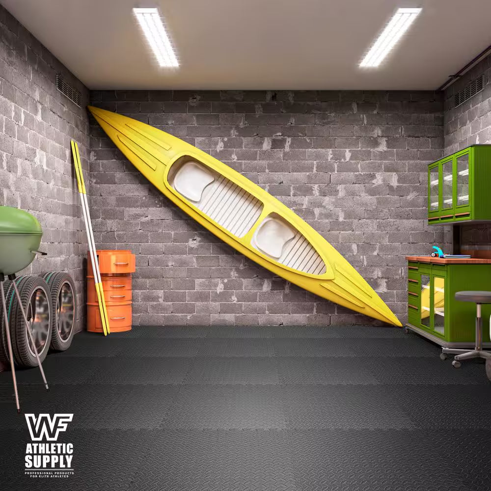 Puzzle Exercise Mat Black 24 In. X 24 In. X 0.5 In. EVA Foam Interlocking Tiles with Border (24 Sq. Ft.)