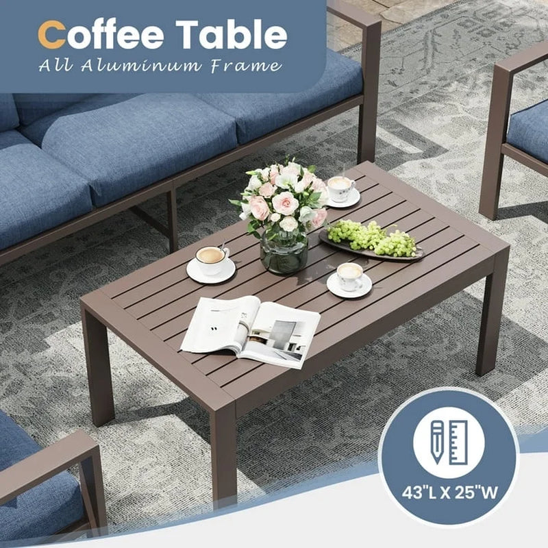 Aluminum Patio Furniture Set, Contemporary Outdoor Couch Set, Aluminum Patio Conversation Set, Blue