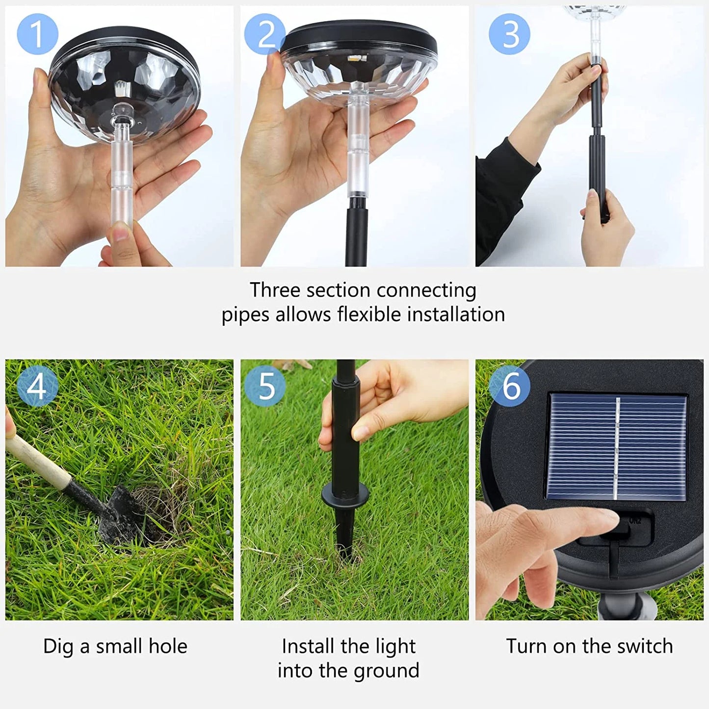 Brighten Your Outdoors: 6 Pack of Color Changing Waterproof Solar Pathway Lights for Walkways, Yards, Gardens, and Patios