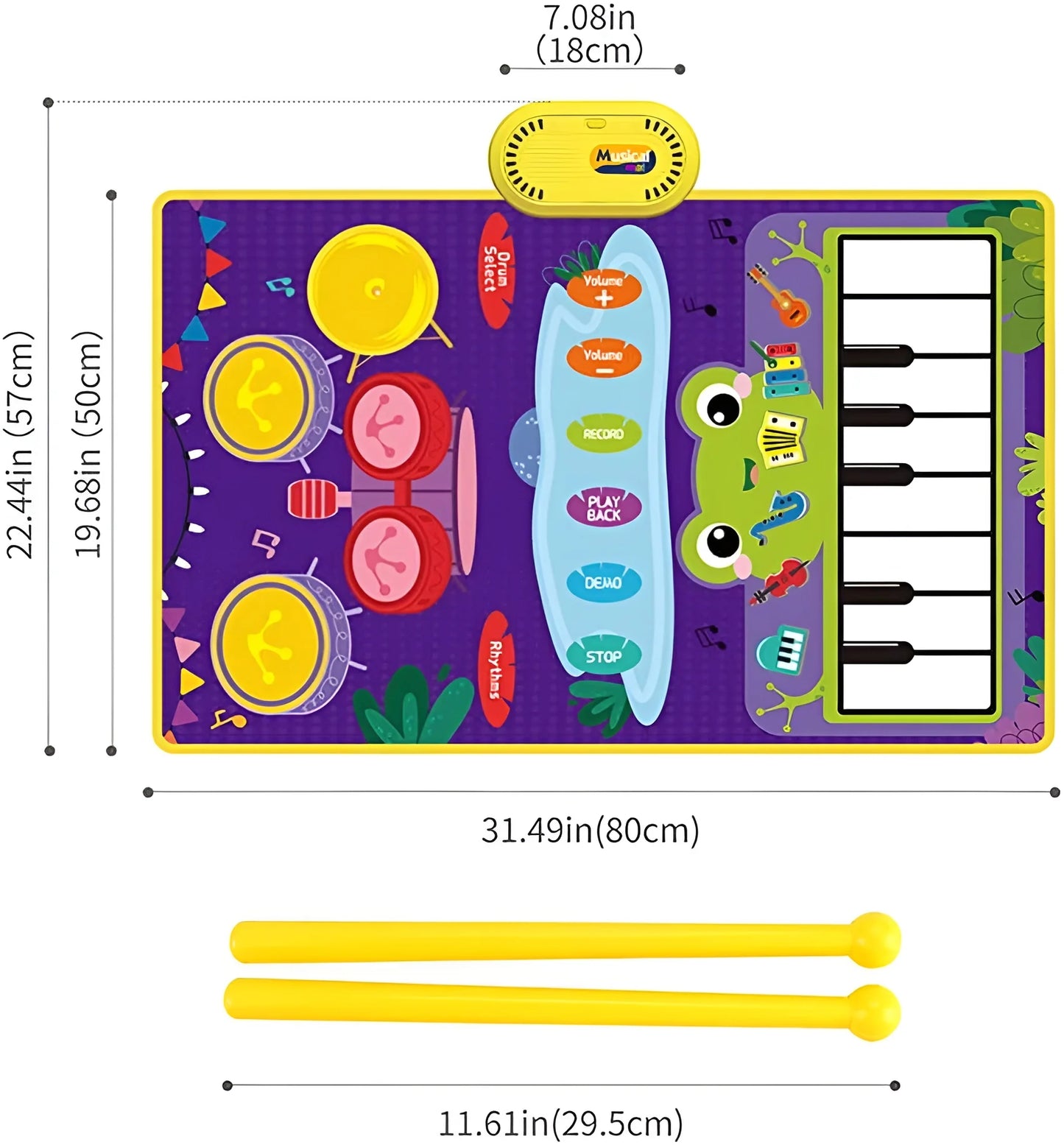 2 in 1 Musical Mat for Toddlers 1-3, Piano Keyboard & Drum Mat, Musical Play Mat Toddler Toys Age 1-2, Baby Learning Toys for 1 Year Old Birthday Gifts for 1 2 3 Year Old Girls