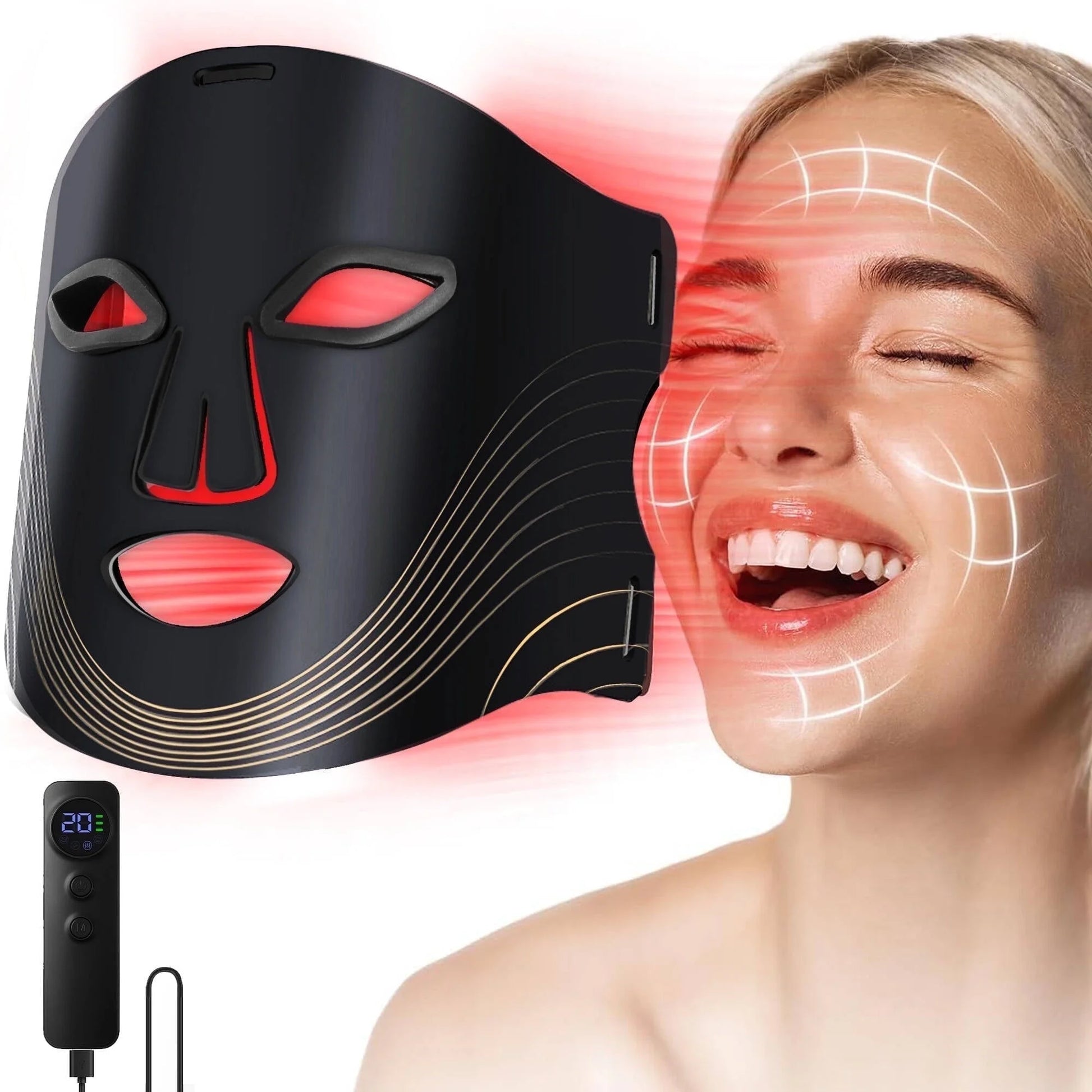 Red Light Therapy for Face, 4 Modes Led Face Mask Light Therapy with Remote, Portable Light Therapy Mask for Skin Care at Home, Travel (Black)