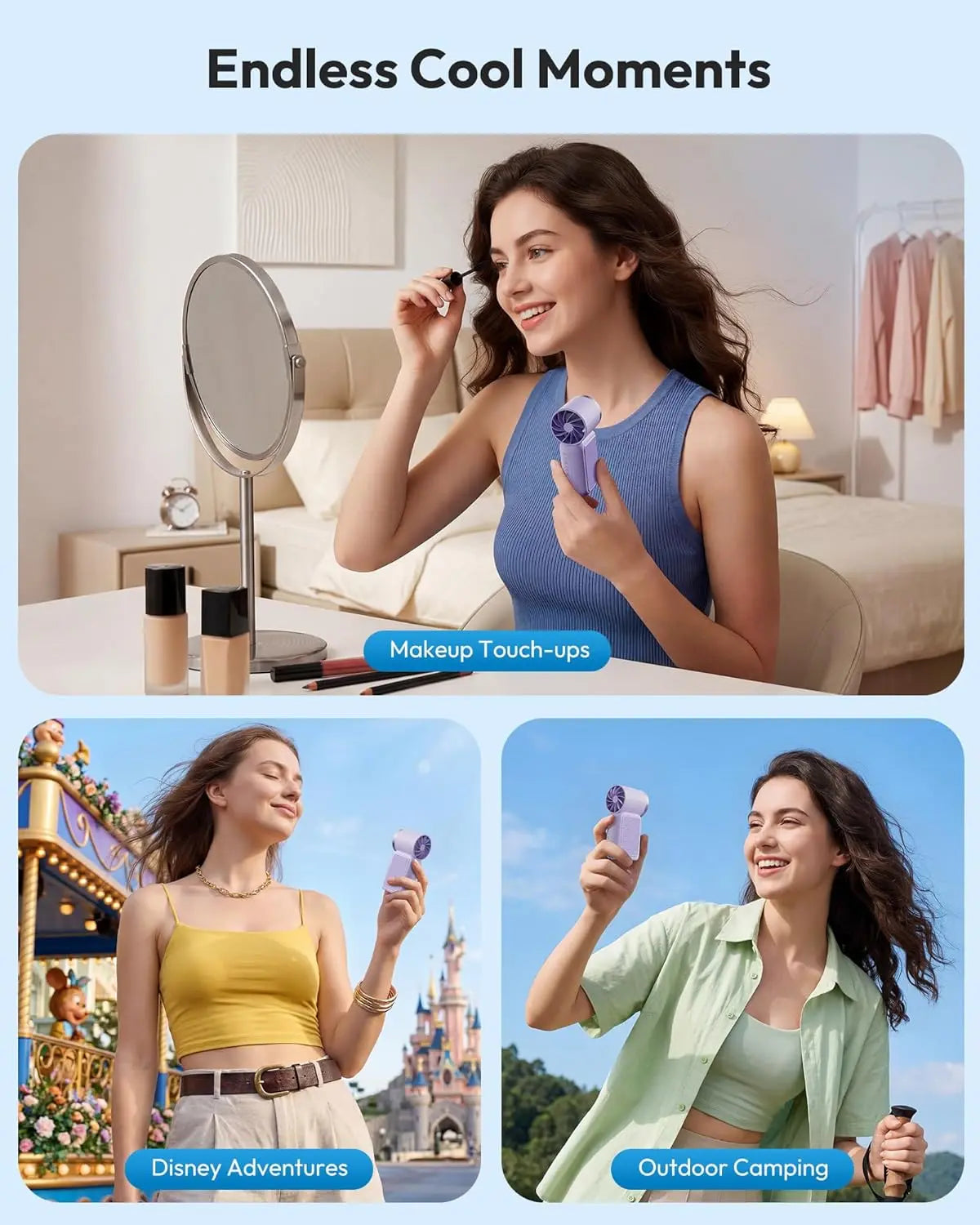 Stay Cool Anywhere with Our Ultra-Portable 6-Speed Mini Fan - Perfect for Makeup, Travel, and Outdoor Adventures!