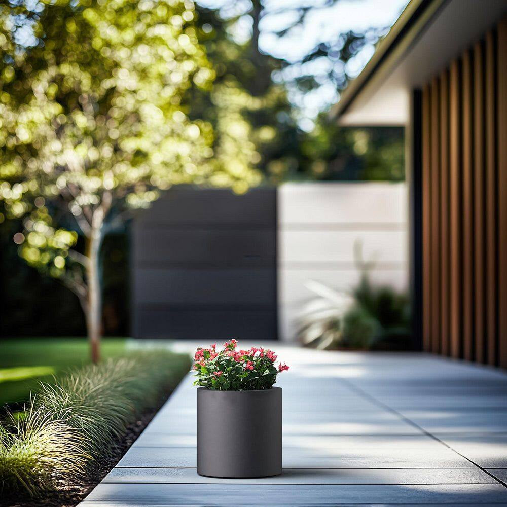 10 In. W X 10 In. H Charcoal Black Large Tall round Concrete Planter / Garden Plant Pot for Indoor and Outdoor