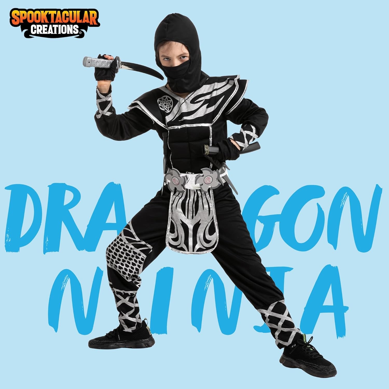 Unleash Your Child's Inner Warrior with Our Boys Ninja Costume - Complete Dragon Scales Outfit with Accessories for Epic Halloween Fun!