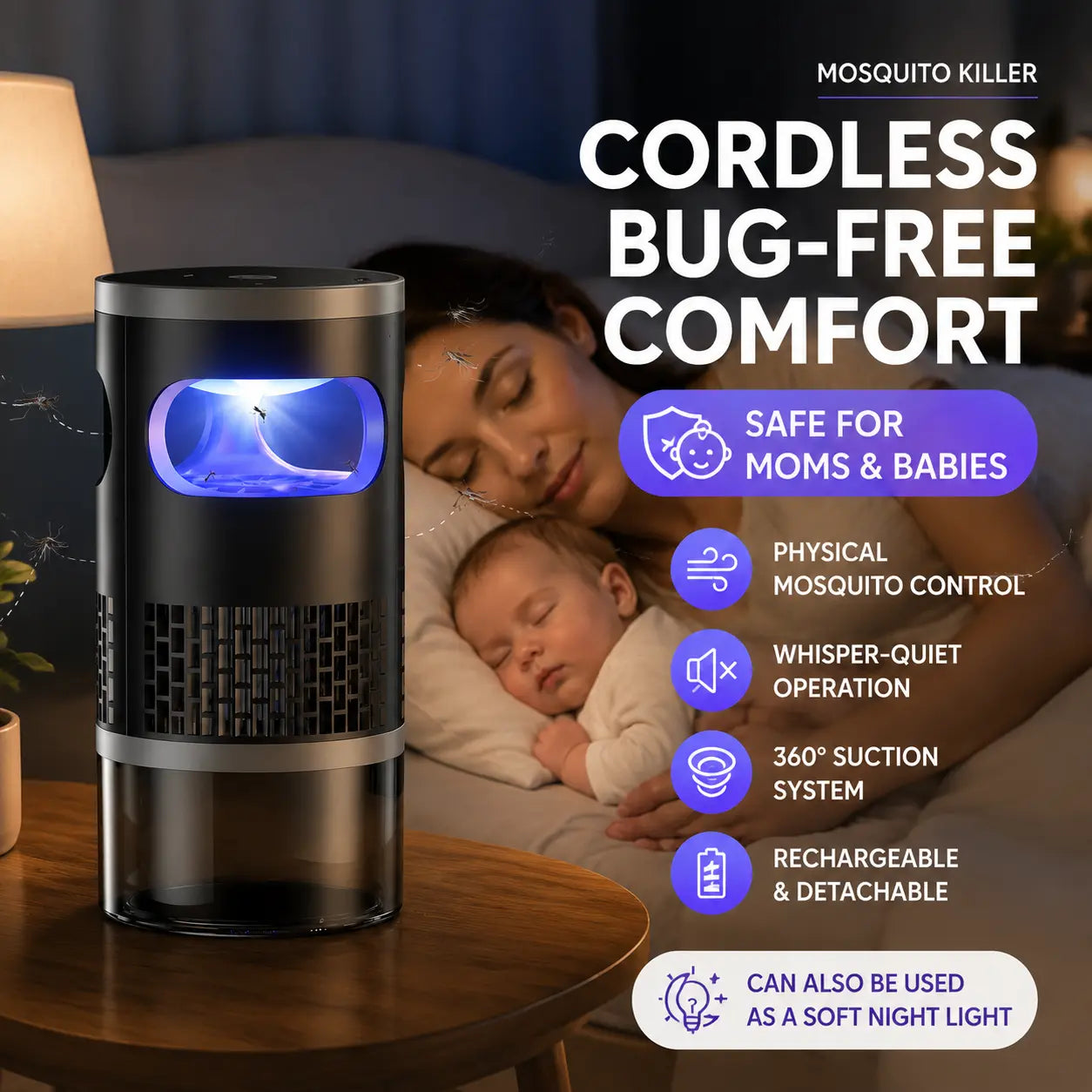 Effective Indoor Insect Trap - Light & Suction Bug Catcher for Mosquitoes, Fruit Flies, Gnats, and Moths