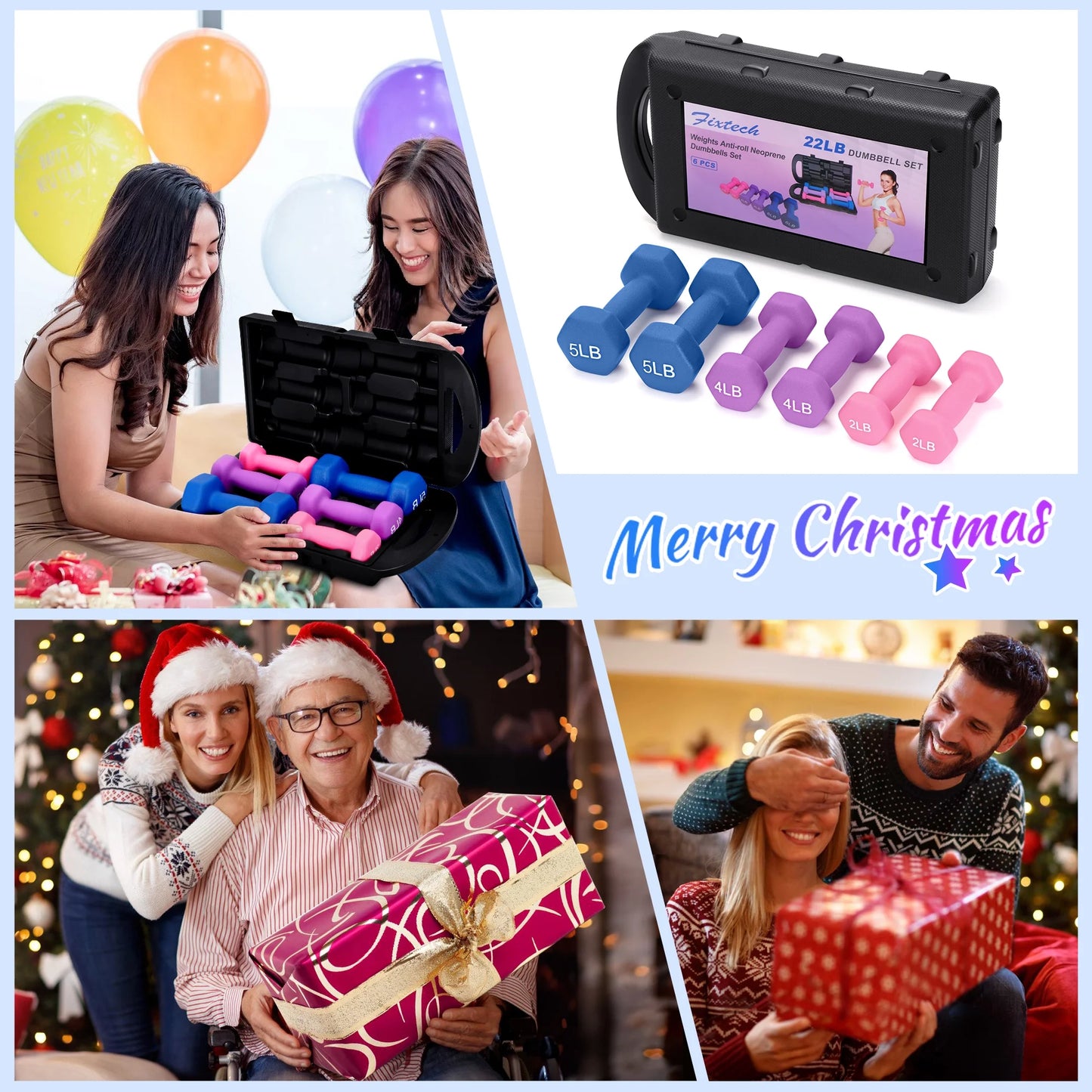 22 Lb Neoprene Dumbbell Set with Storage Box - Anti-Slip Hex Dumbbells for Strength & Resistance Training