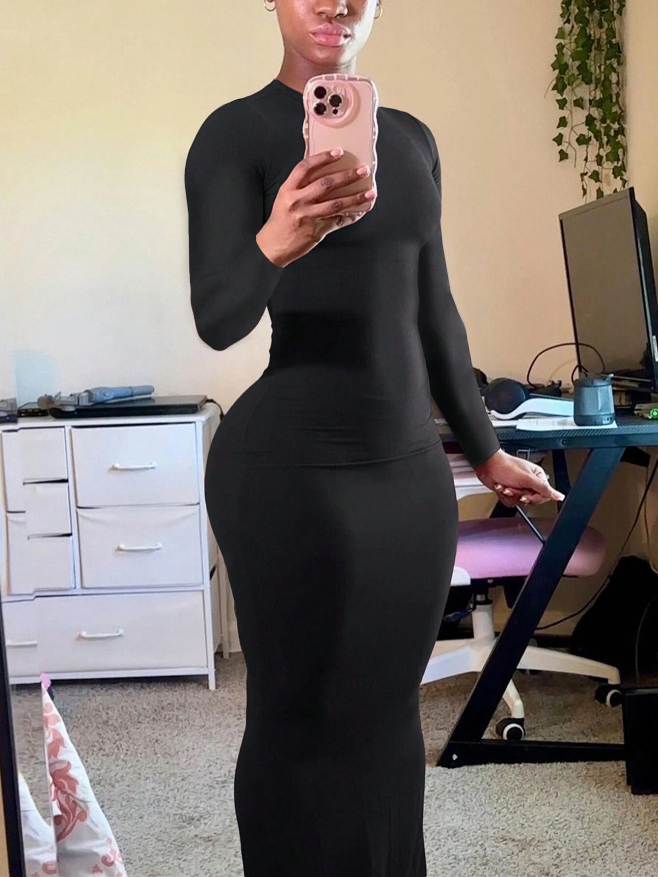 INAWLY SHEIN Ezwear Solid Scoop Neck Bodycon Dress