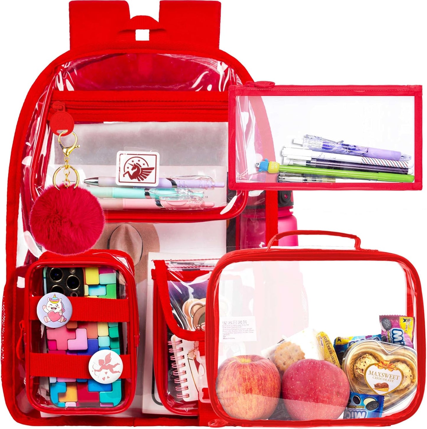 3Pcs Clear Backpack for Girls, Transparent Bookbag Heavy Duty See through Backpacks