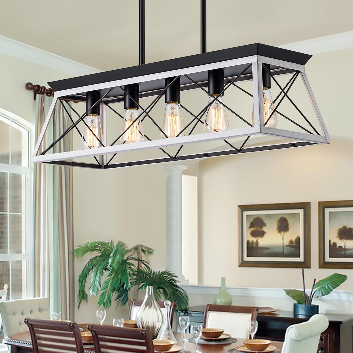 Elegant 5-Light Rustic Farmhouse Pendant Chandelier for Dining Room & Kitchen Island