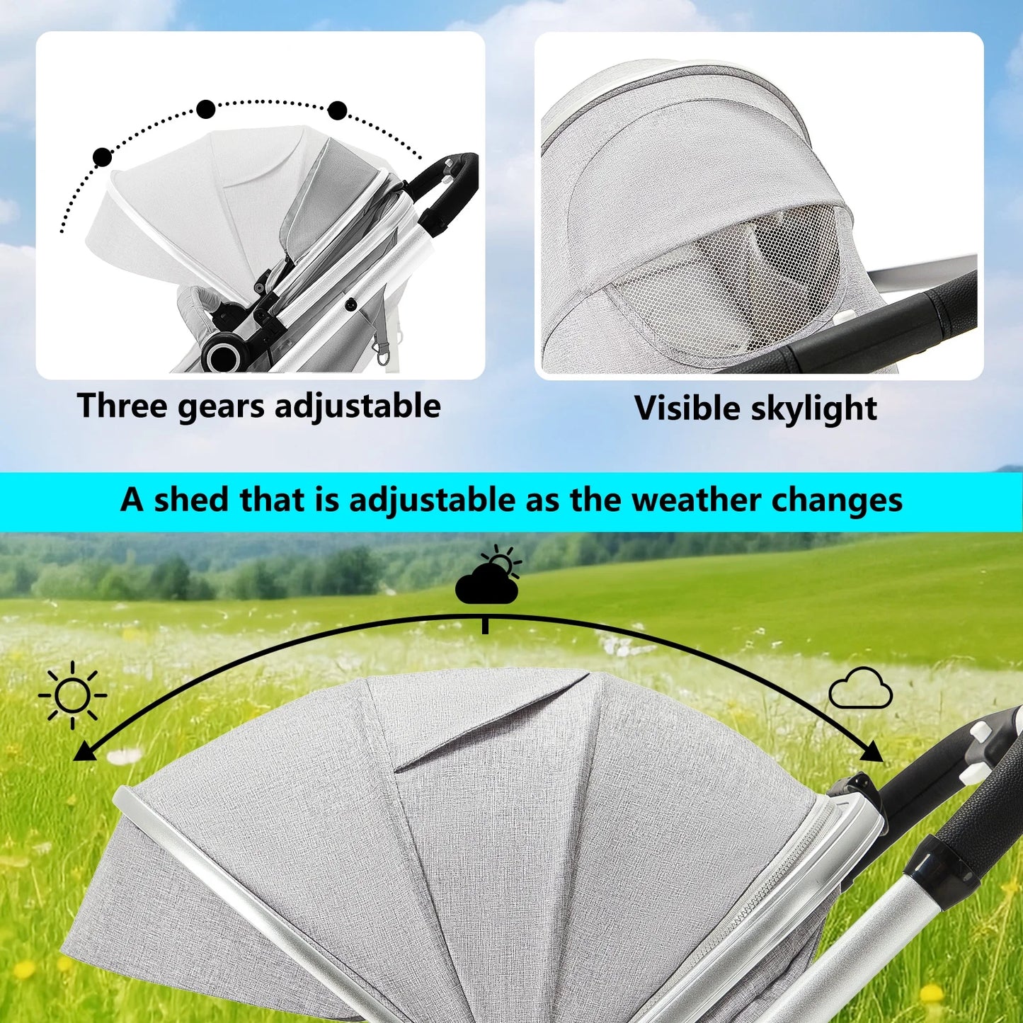 3-In-1 Convertible Baby Stroller with Big Seat and Adjustable Canopy, 24 Pound, Light Grey