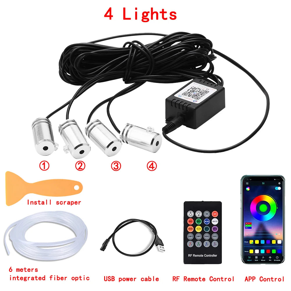 Transform Your Ride with RGB LED Car Interior Ambient Strip Lights - APP Remote Control & Fiber Optic Neon Atmosphere Kit!