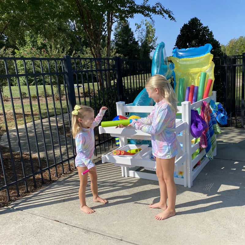 Freestanding Zippity Pool Float Storage Organizer - Durable Outdoor Vinyl Equipment Enclosure & Deck Caddy with Dividers (3.1Ft H x 5.3Ft W x 3Ft L)