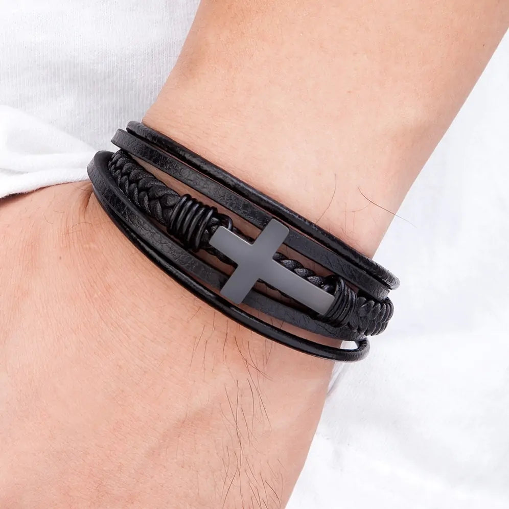 Stylish Men's Cross Bracelet - Wrist View