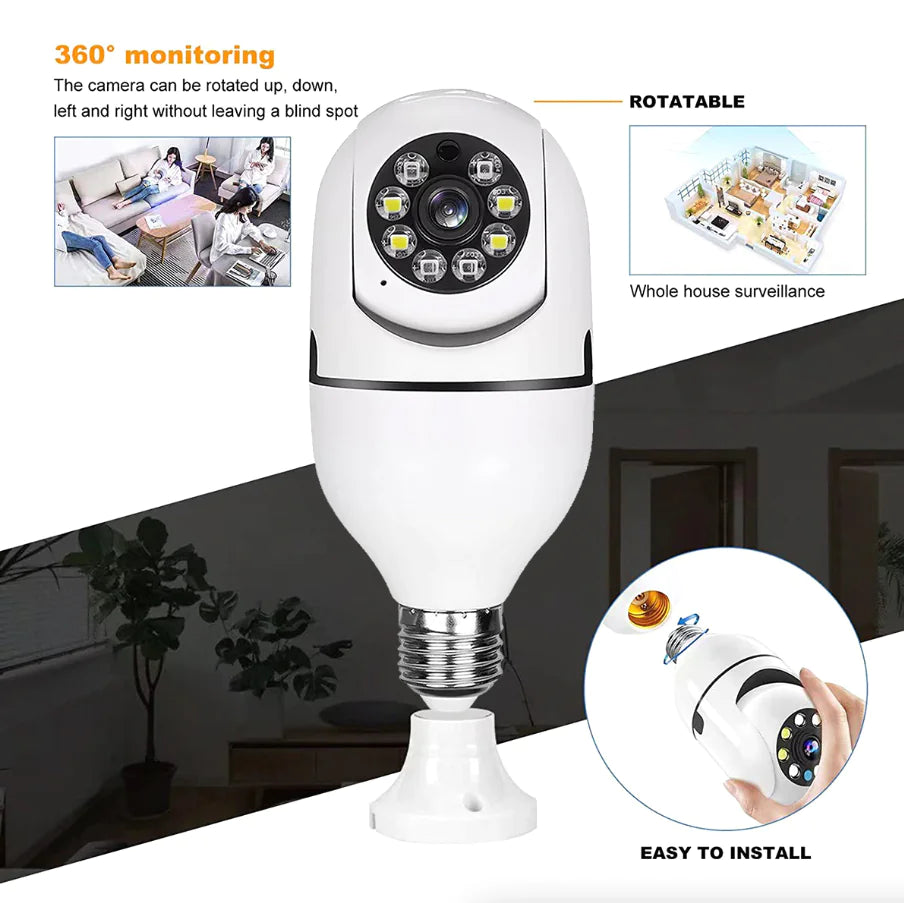 VisionSphere 360° 1080P IP E27 Light Bulb Camera Wi-Fi IR Night Smart Home Wireless Security