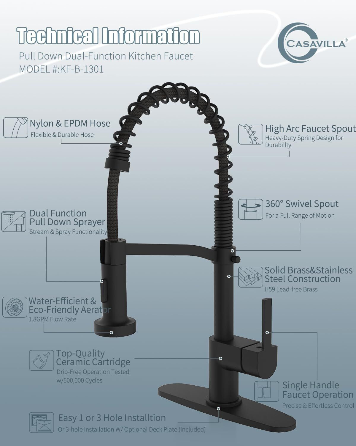 Black Kitchen Faucet Soap Dispenser, Faucet for Kitchen Sink, Kitchen Sink Fa...