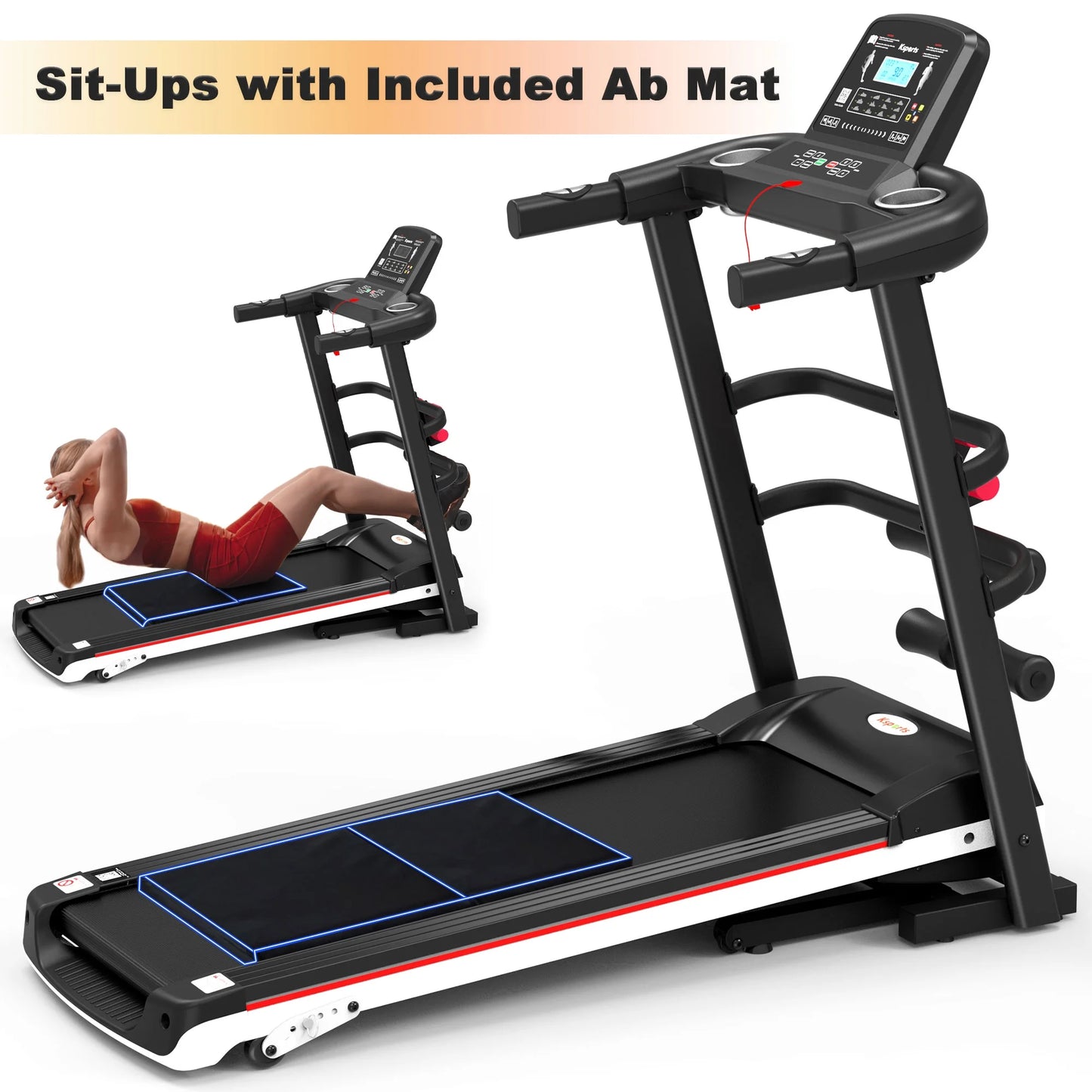 Elevate Your Home Workout: Electric Treadmill Bundle with Folding Rack, Exercise Mat, and Dumbbells in Sleek Black