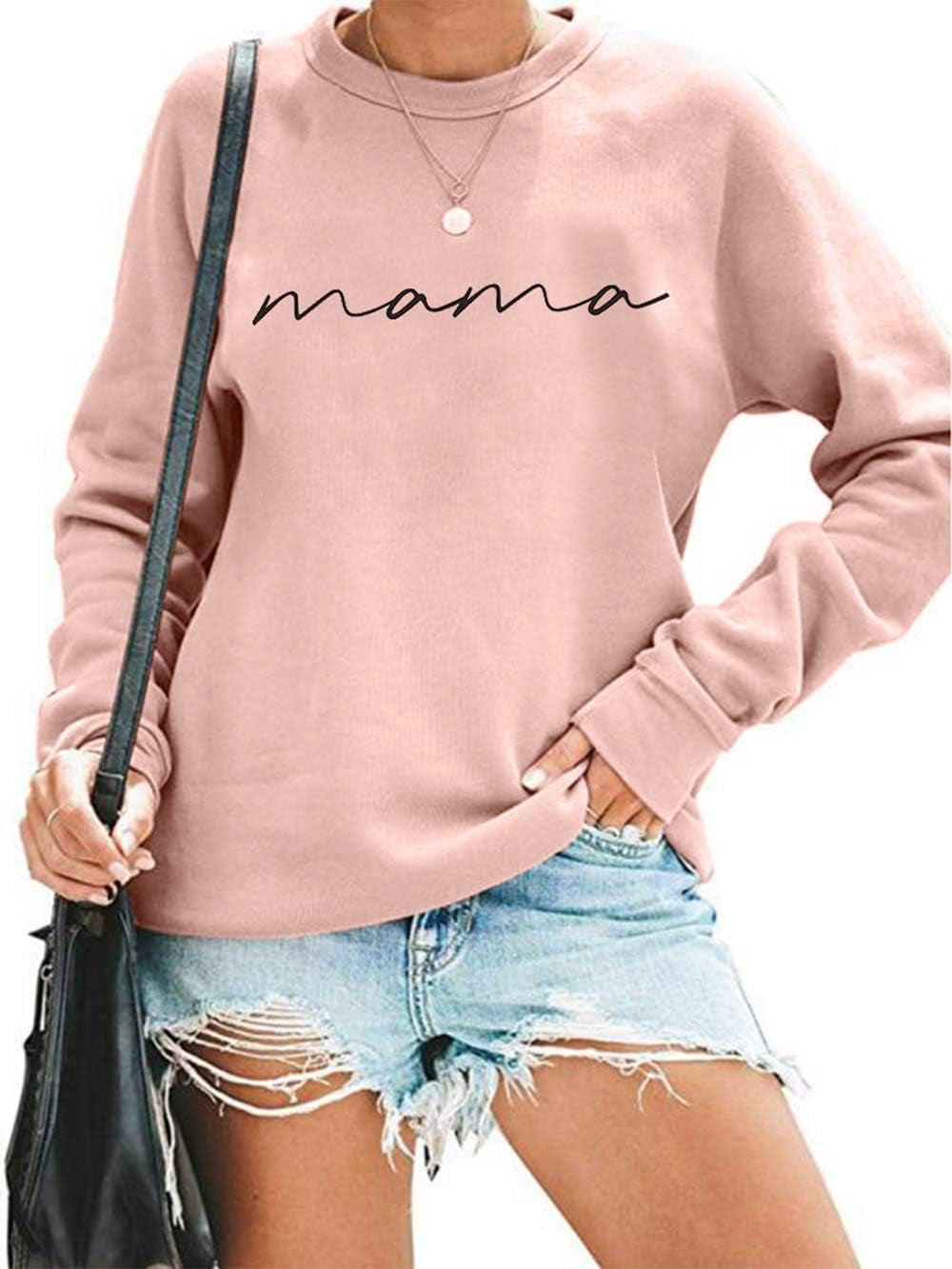 Embrace Your Mama Style: Women's Cozy Crewneck Sweatshirt with Letter Print - Perfect Pullover for Mom Life