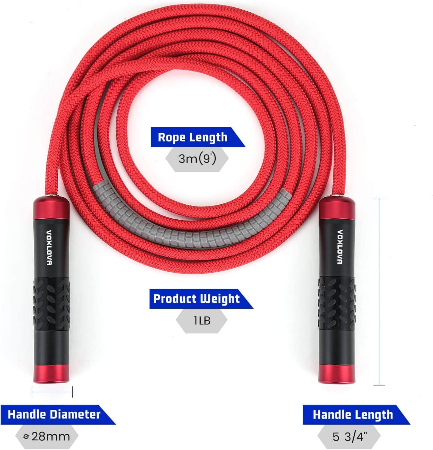 Premium 1LB Weighted Jump Rope for Men & Women - Non-Slip Aluminum Handles, Adjustable Length, Perfect for Fitness Workouts & Skipping Exercises